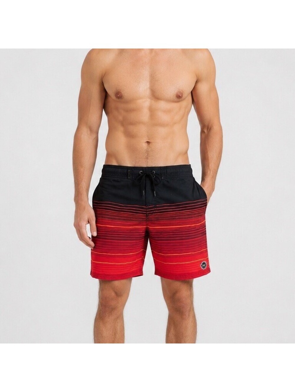 Ron Jon Red Black Striped Lined Board Shorts Men’s 32 Surf Swim Trunks Beach